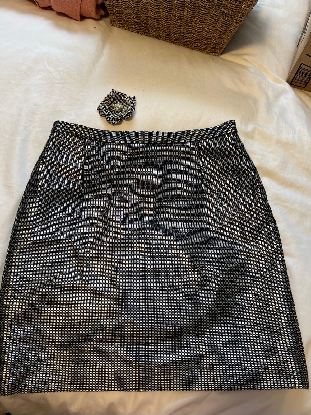 Metallic Silver & Black Pencil Skirt — Sleek Evening Style